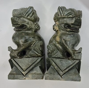 Chinese Bookends Dragons 6" Jade-like Resin - Picture 1 of 5