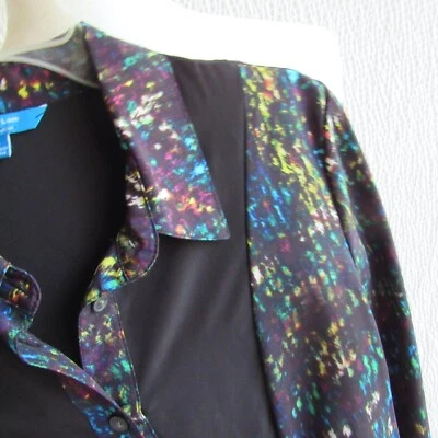 Camisa Top Derek Lamb Diseñador Negra Colorido Detalle Inserto L Para Mujer Foto 1 de 4