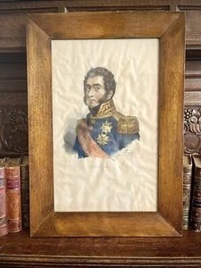 Antike französische gerahmte farbige Lithographie Molitor napoleonischer Marschall von Maurin - Bild 1 von 9