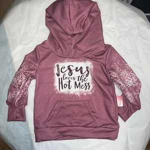 Jesus Loves The Hot Mess Dark Pink Size Xl Kids Hoodie - Picture 1 of 1
