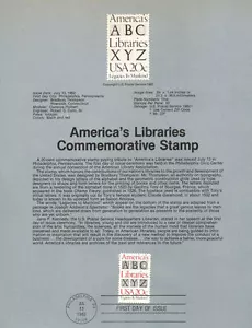 #8225 20c America's Libraries Stamp - Scott #2015 USPS Souvenir Page - Picture 1 of 1