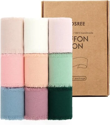 Cinta de gasa multicolor 9 rollos 1,5 pulgadas de ancho 21 yardas flecos cinta de seda deshilachada Foto 1 de 4