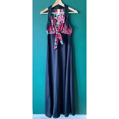 NWT Vintage 70s Dress Disco Keyhole Tie Maxi Dress Floral Print Size Small Pink - Image 1 of 4