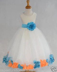 IVORY HOLIDAY CHRISTMAS ROSE PETAL WEDDING FLOWER GIRL DRESS 9M 2 4 6 8 10 12 14 - Picture 1 of 28