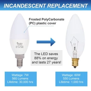 [6 Pack] LED Candelabra B11 C37 Bulbs 7W 60W Replacement 120V E12 5000K Daylight - Picture 1 of 4