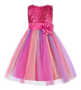 Little Girls' Sequin Sleeveless Mesh Rainbow Dress for Wedding Party - Picture 1 of 7