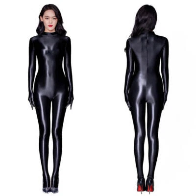Body brillante para mujer Wetlook mono con pies traje de gato satinado cuerpo completo medias Foto 1 de 4