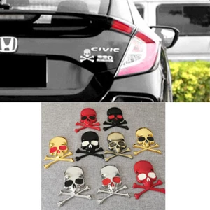 3D Metal Skull Skeleton Cross Car Trunk Rear Emblem Badge Decals Sticker - Picture 1 of 19