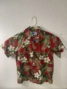 RJC Mens Hawaiian Camp Shirt Short Sleeve Red Floral and Leaf Pattern Aloha L - Picture 1 of 6