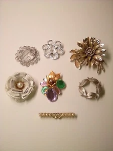 7 Vintage Broschen, 3 Sarah Coventry, K270 weiße Nelke, 5 Blatt, mehrfarbig - Bild 1 von 6