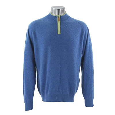 Mint IKE BEHAR 1/2 Zip Sweater Size L 100% Cashmere Blue Raised Argyle Pattern - Image 1 of 4