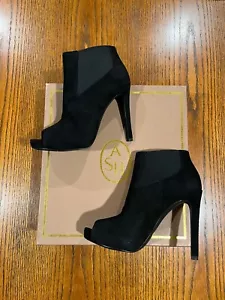ASH As-Amber Womens Suede Stiletto Open Toe Booties e Size 36 1/2 Black - Picture 1 of 7