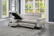 Beige Reversible Storage Sofa Chaise Pullout Bed Adjustable Headrest Furniture