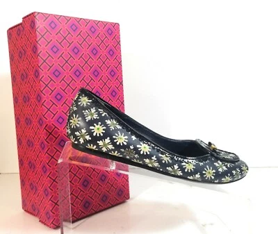全新 Tory Burch Dakota 女式花卉蓝色乐福鞋 一脚蹬 蝴蝶结平底鞋 尺码 6.5 M — 第 1/4 张图片
