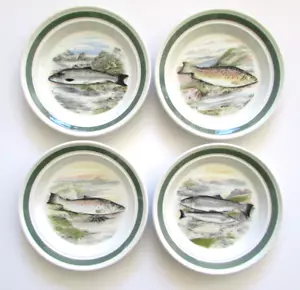 Portmeirion Compleat Angler Green Band 7 3/8" Bread & Butter Plates 4 Mint - Picture 1 of 9