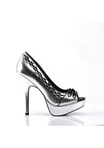 5 1/4 Inch Heel, 1 1/4 Inch Platform Peep Toe Pump With Lace And Spikes Detail
