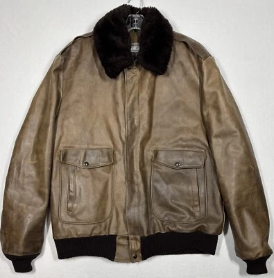 Oakton Ltd. de colección Chaqueta Flight Bomber Cuero Marrón Hombres 48 X-Alto Hecha en EE. UU. Foto 1 de 4