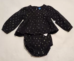 NWT Old Navy Black Gold Clip Dot Top Bloomers Outfit 12-18 Months Baby Girl - Picture 1 of 1