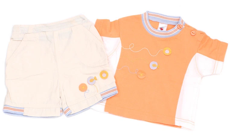 C&A 2tlg Sommer-Outfit Shorts und T-Shirt Jungen - Gr. 74 beige orange süß - Bild 1 von 1