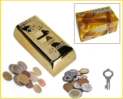 Goldbarren-Spardose-Keramik-Sparschwein-+-Schloß-Schlüssel-abschließbar - Bild 1 von 4