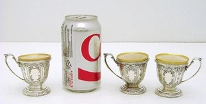 Set of 3 Durgin Brand-Hier Co. Sterling Silver & Ceramic Demitasse or Tea Cup  - Picture 1 of 8