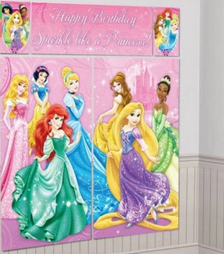 DISNEY PRINCESS Sparkle Scene Setter HAPPY BIRTHDAY party wall BACKDROP Ariel + - Image 1 of 1
