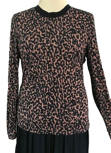 SABA size 14 TOP Black & Brown LEOPARD Long Sleeve JERSEY Lightweight - Picture 1 of 7