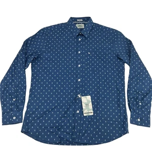 BASICS Men's Blue Long Sleeve Button Down Shirt Nautical Ship Sz Large Slim NEW - Picture 1 of 14