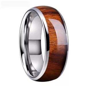 Zense - Bague homme lisse confortable en acier façon boisée ZR0178 - Photo 1/7