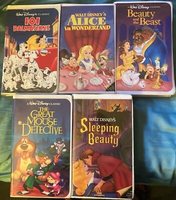 5 Disney Black Diamond VHS Tapes Dalmatians Alice Beauty Great Mouse Sleeping - Image 1 of 4