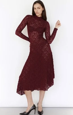 VESTIDO MIDI ZARA TALLA S, M, MUJER SS25 ENCAJE BORGOÑA | 4813/318 NUEVO Foto 1 de 4