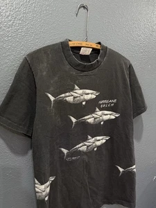 Vintage 90’s Soff Tee Shark All Over Print Black Tee Shirt Size Large - Picture 1 of 4
