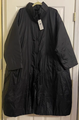 NUEVO CON ETIQUETAS $428 Abrigo Eileen Fisher Negro Cáscara de Huevo Reciclado Nylon Cuello Alto 1X 2X 3X Foto 1 de 4