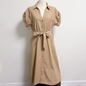 Vestido Brochu Walker Sahara Beige Fia Cinturón Abotonado Manga Corta Cuello en V Grande - Imagen 1 de 13