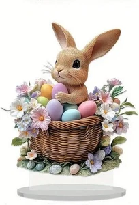 1 Pcs Easter Decorations 2D Flat Acrylic Ornaments Bunny Basket Egg Style 2 - Picture 1 of 7