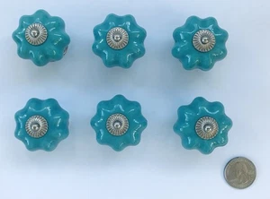 "6 perillas decorativas Aqua Teal tiradores de cajón cerámica plata 1,5"" turquesa ¡Fances! - Imagen 1 de 2