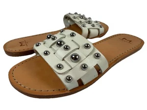 MARC FISHER White Leather Studded Pacca Slide Sandals WOMENS 10M Shoes - Picture 1 of 8