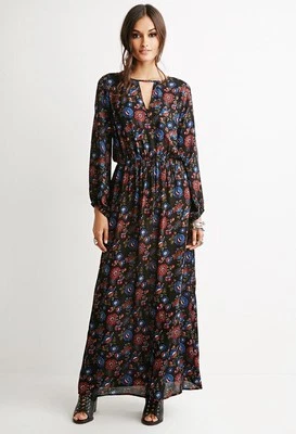 Maxi Vestido Fluido FORVER21 Negro Multi Floral Cerradura Pequeño S 4 6 Foto 1 de 4
