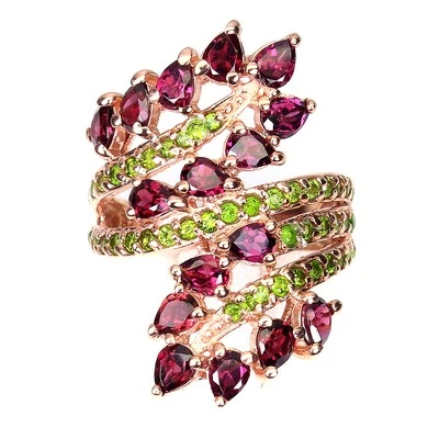 Кольцо из стерлингового серебра 925 пробы с грушевидным родолитом хромом диопсидом ювелирное изделие размер 7 - Изображение 1 из 4