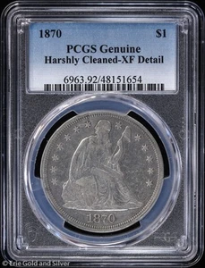1870 1 $ sitzende Freiheit Silber Dollar PCGS original vz Detail - Bild 1 von 4