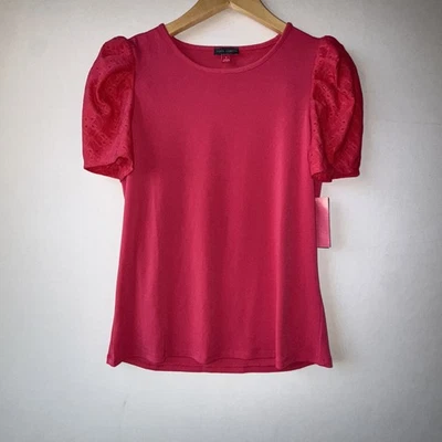 Vince Camuto Women’s Pink Short Puff Eyelet Sleeve Top Polyester Spandex Small - Image 1 of 4