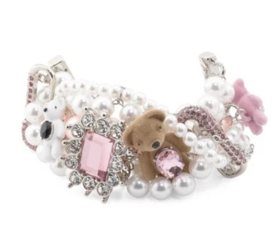 Pulsera Betsey Johnson Teddy Bauble Toggle NUEVA Rosa Blanco Oso 7 pulgadas Adorable Foto 1 de 2