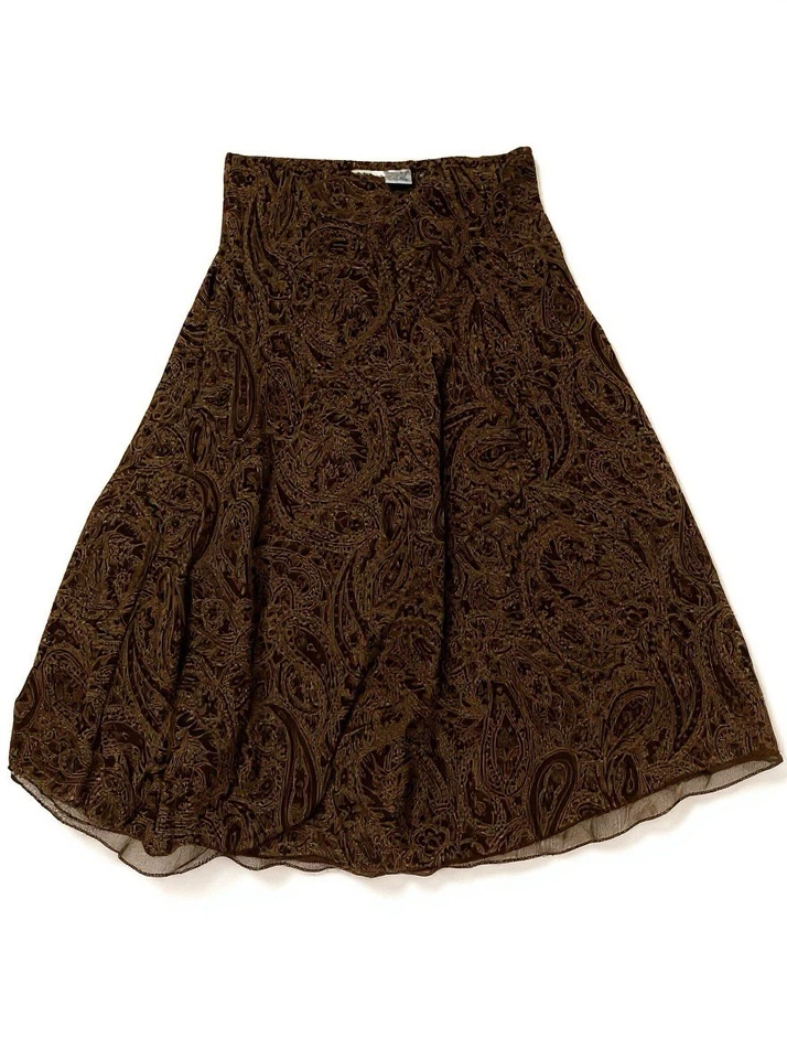 Saia Longa Kathie Lee Coleção Anos 90 Vintage Marrom Paisley Y2K Feminina Tamanho 16 - Imagem 1 de 4