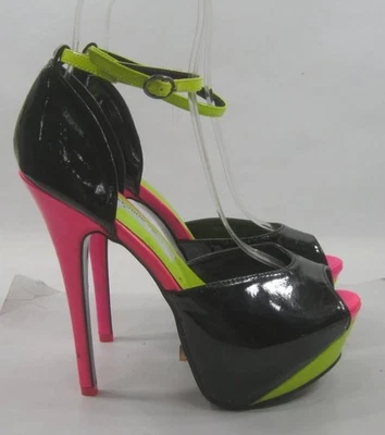NUEVO NEGRO MULTICOLOR 6" Tacón Alto Puntera PEEP ZAPATOS MUJER Talla 6 Foto 1 de 4