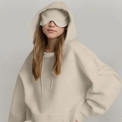 Sudadera con Capucha de Viaje Unisex Máscara de Ojos Incorporada Bolsillo Oculto Suave Toda Temporada Sudadera Foto 1 de 4
