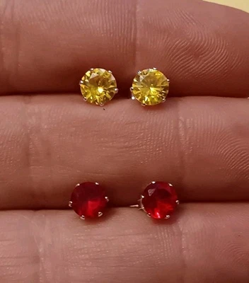 2 pares de aretes de plata de ley circonita roja y amarilla 925 probados Foto 1 de 3