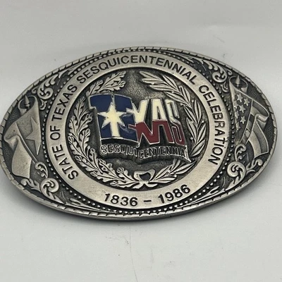 Hebilla de cinturón vintage para hombre celebración del sesquicentenario del estado de Texas 1836-1986 Foto 1 de 4