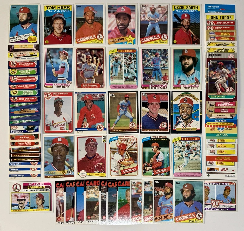 (60+) Lote de tarjetas de béisbol de los Cardenales STL de 1980 Salón de la fama y estrellas Ozzie Smith W McGee Foto 1 de 1