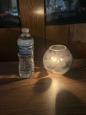 Ikea Knubbig B0704 - 4.5'' Gray Glass Table Lamp Night Light With Black Leaves - Image 1 of 4