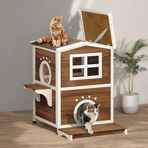 Cat House Outdoor Large 2 Story Shelter Condo Weatherproof Wood Escape - Picture 1 of 11